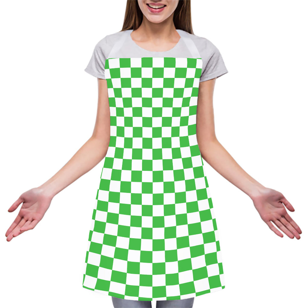 White And Green Checkered Print Adjustable Apron