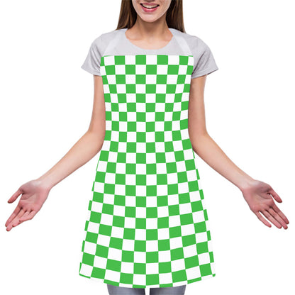 White And Green Checkered Print Adjustable Apron