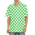White And Green Checkered Print Aloha Shirt