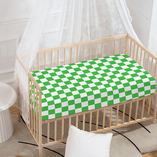 White And Green Checkered Print Baby Crib Sheet