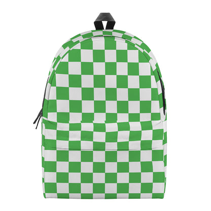 White And Green Checkered Print Backpack