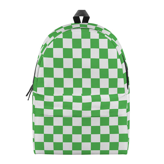 White And Green Checkered Print Backpack