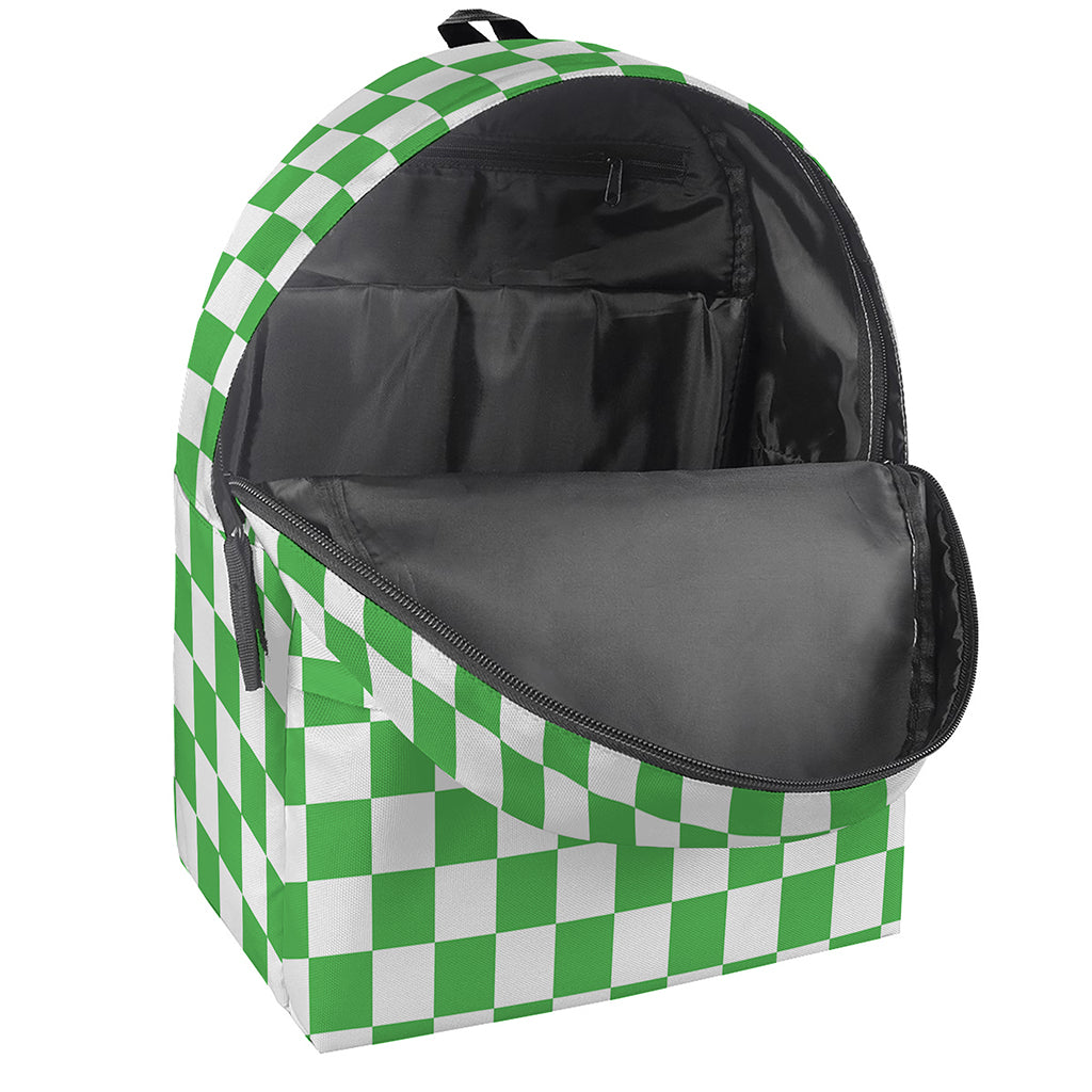 White And Green Checkered Print Backpack