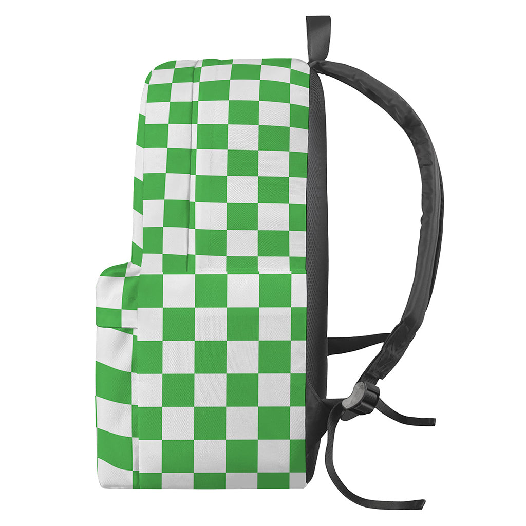 White And Green Checkered Print Backpack