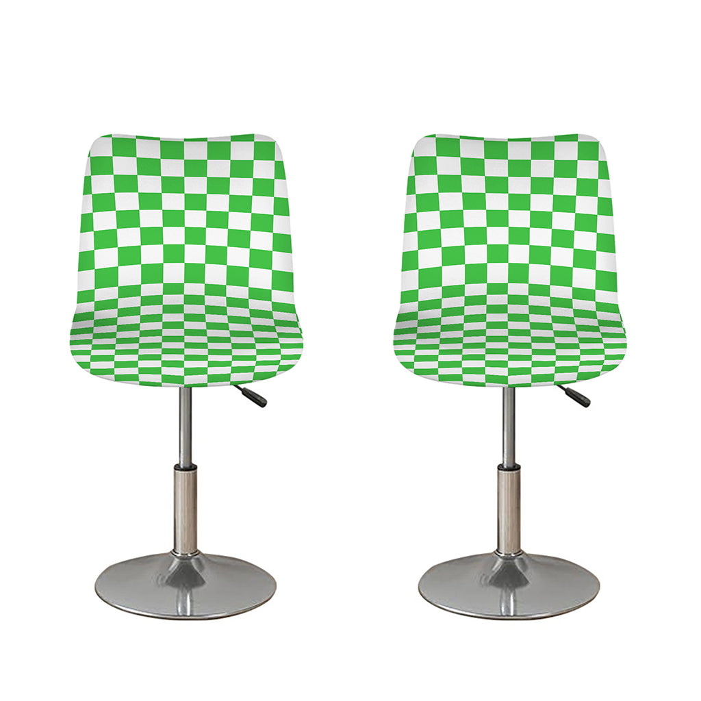 White And Green Checkered Print Bar Stool Covers