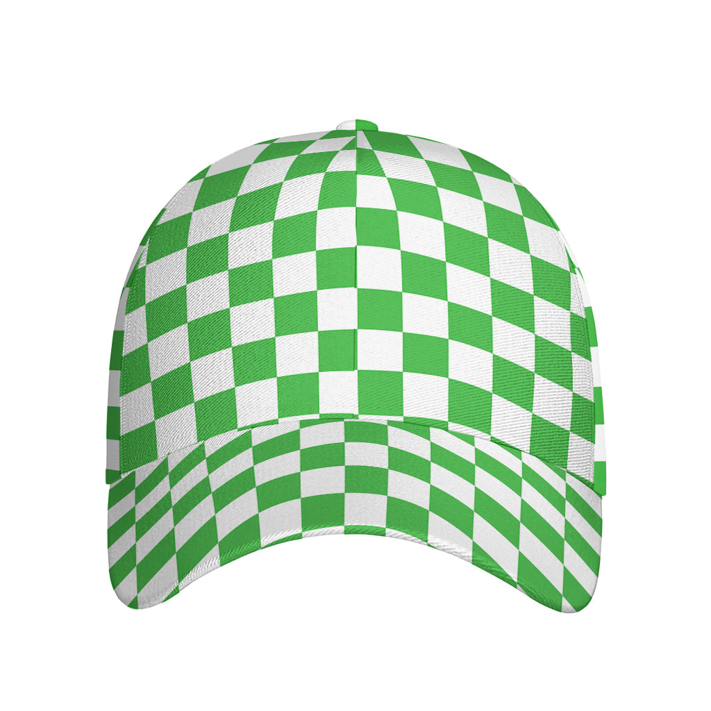 White And Green Checkered Print Baseball Cap