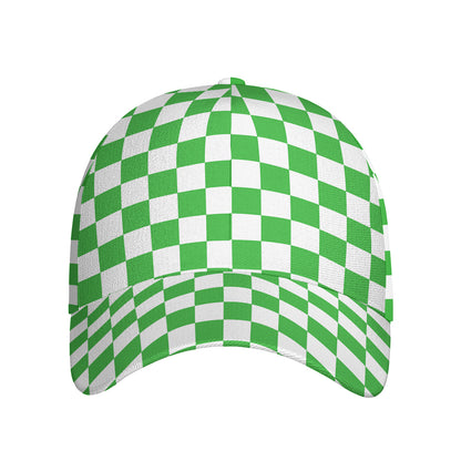 White And Green Checkered Print Baseball Cap