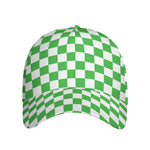 White And Green Checkered Print Baseball Cap