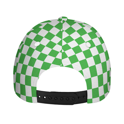 White And Green Checkered Print Baseball Cap