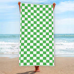 White And Green Checkered Print Beach Towel