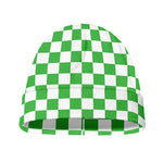 White And Green Checkered Print Beanie