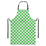 White And Green Checkered Print Bib Apron With Pocket