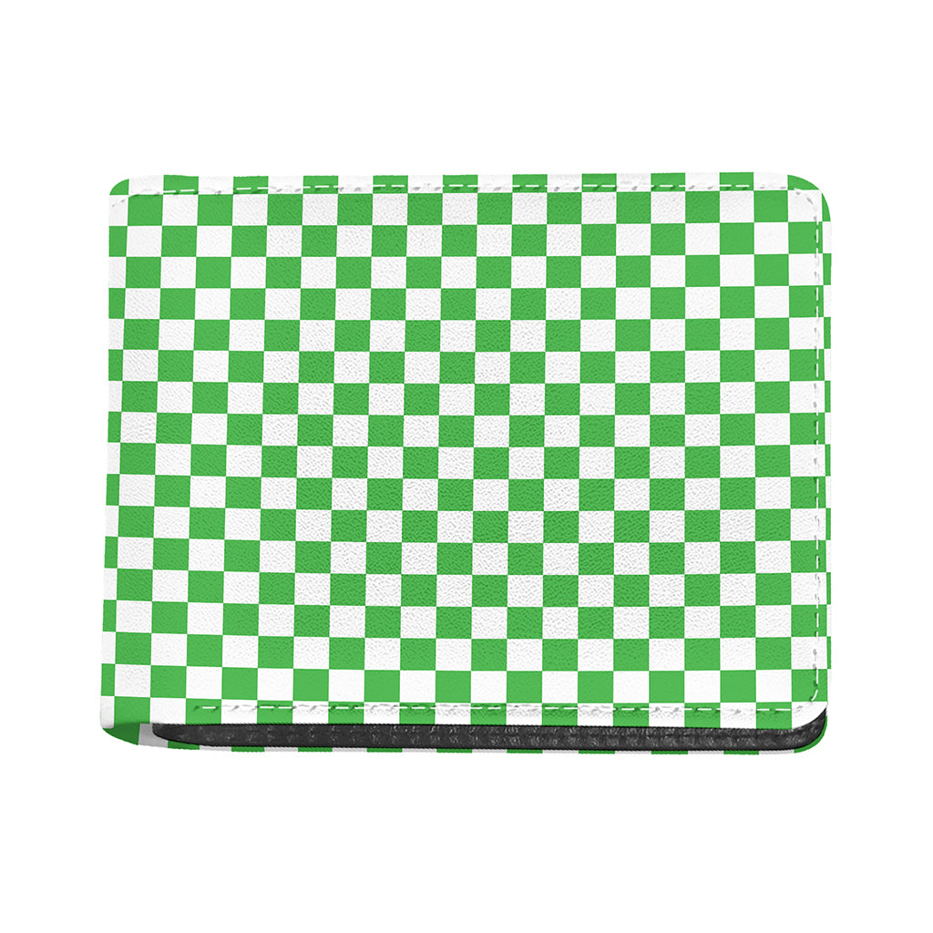 White And Green Checkered Print Bifold Wallet