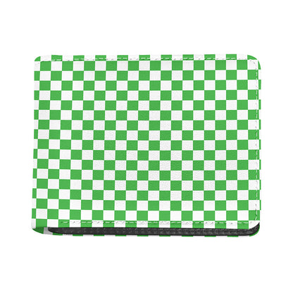 White And Green Checkered Print Bifold Wallet