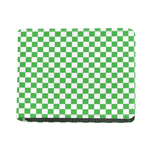 White And Green Checkered Print Bifold Wallet