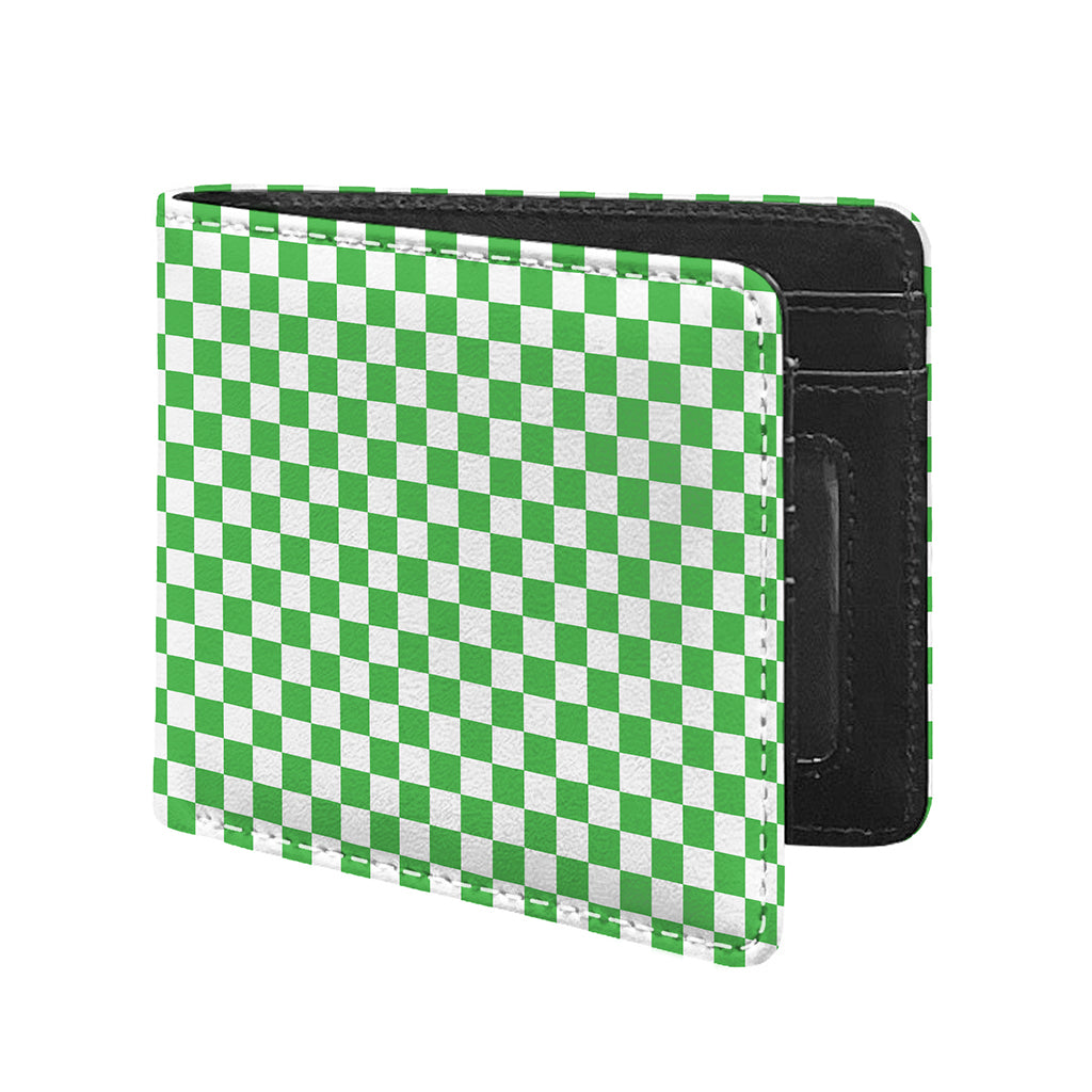 White And Green Checkered Print Bifold Wallet