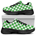 White And Green Checkered Print Black Chunky Shoes