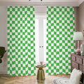 White And Green Checkered Print Dimout Pencil Pleat Curtains