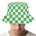 White And Green Checkered Print Bucket Hat