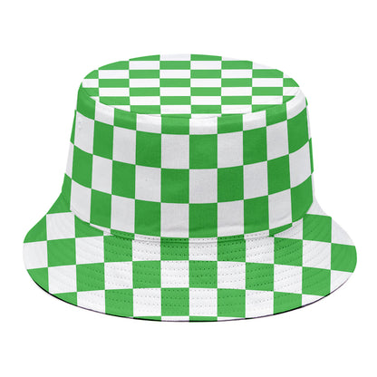 White And Green Checkered Print Bucket Hat