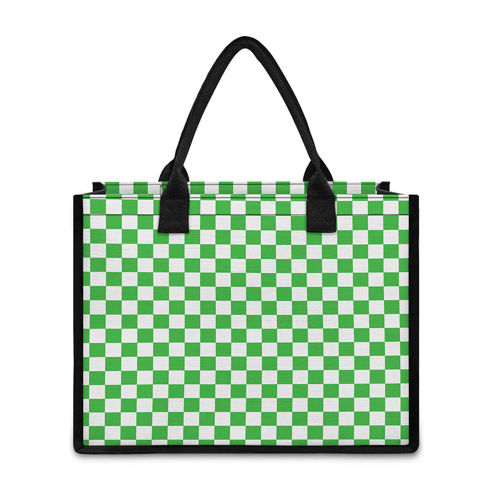 White And Green Checkered Print Canvas Tote Bag