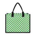 White And Green Checkered Print Canvas Tote Bag