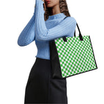 White And Green Checkered Print Canvas Tote Bag