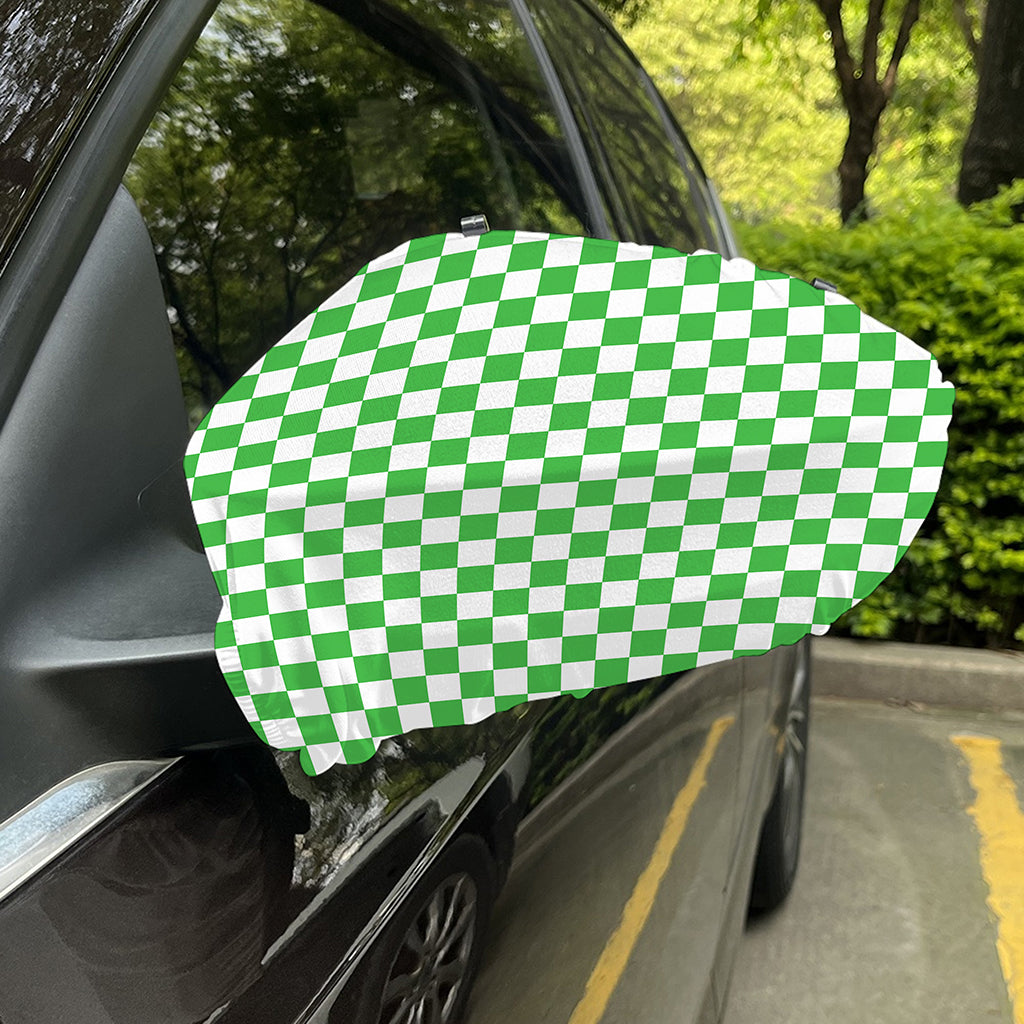 White And Green Checkered Print Car Side Mirror Covers