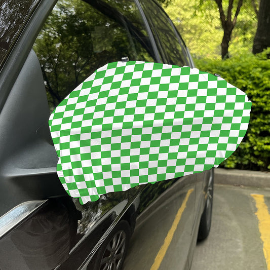 White And Green Checkered Print Car Side Mirror Covers