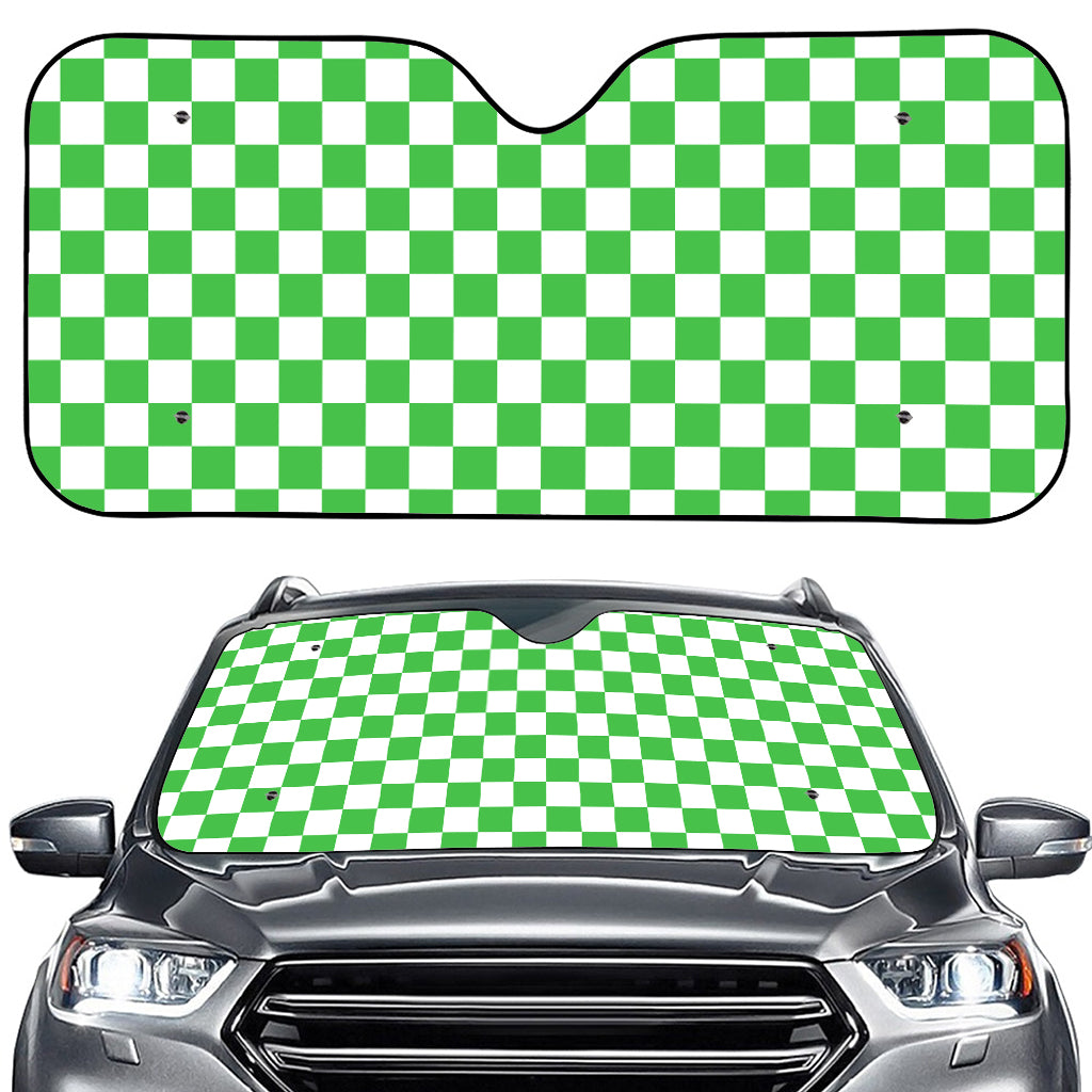 White And Green Checkered Print Car Windshield Sun Shade