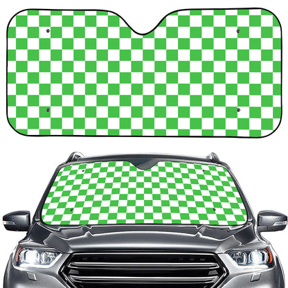 White And Green Checkered Print Car Windshield Sun Shade
