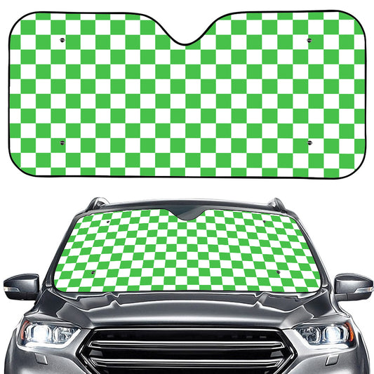 White And Green Checkered Print Car Windshield Sun Shade