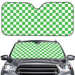 White And Green Checkered Print Car Windshield Sun Shade