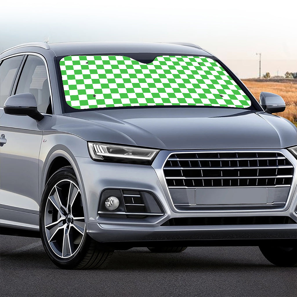 White And Green Checkered Print Car Windshield Sun Shade