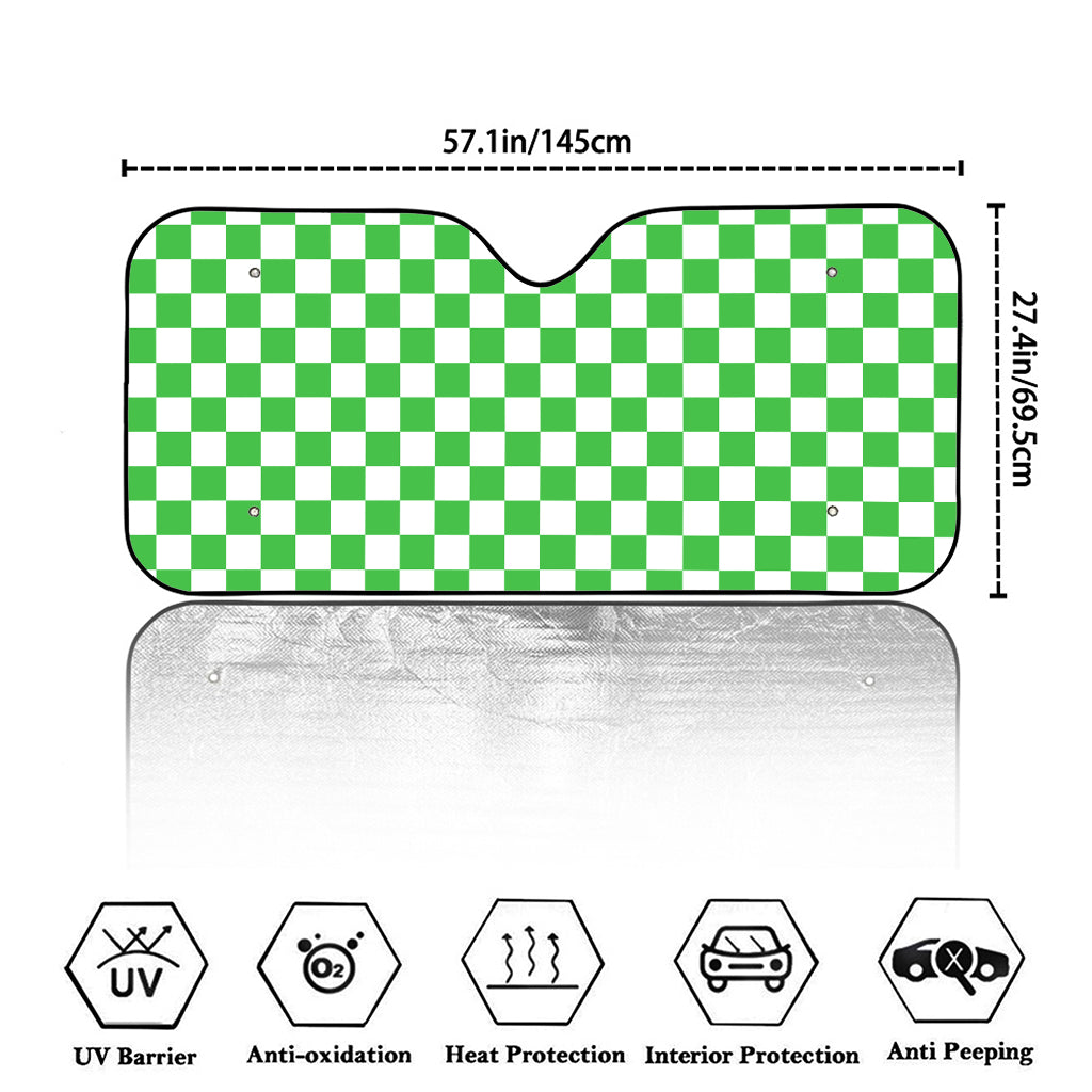 White And Green Checkered Print Car Windshield Sun Shade