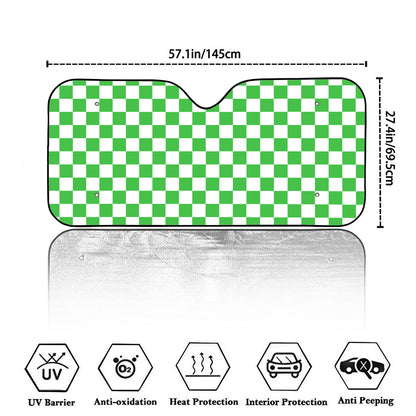 White And Green Checkered Print Car Windshield Sun Shade