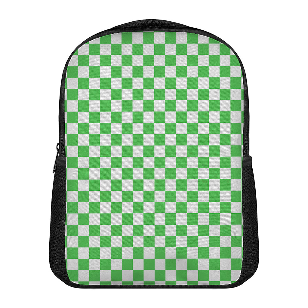 White And Green Checkered Print Casual Backpack