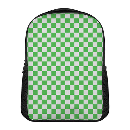 White And Green Checkered Print Casual Backpack