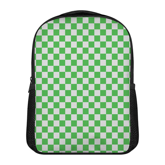 White And Green Checkered Print Casual Backpack