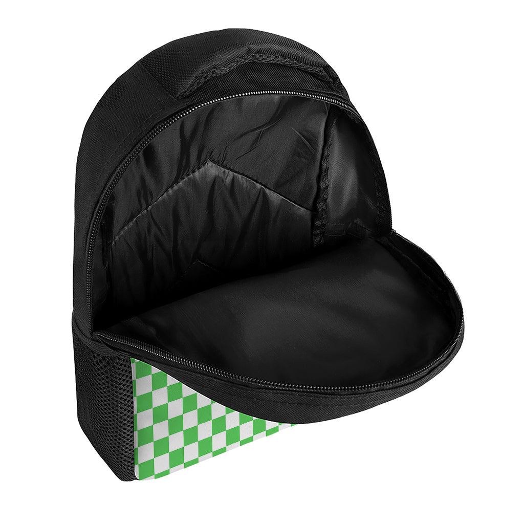 White And Green Checkered Print Casual Backpack