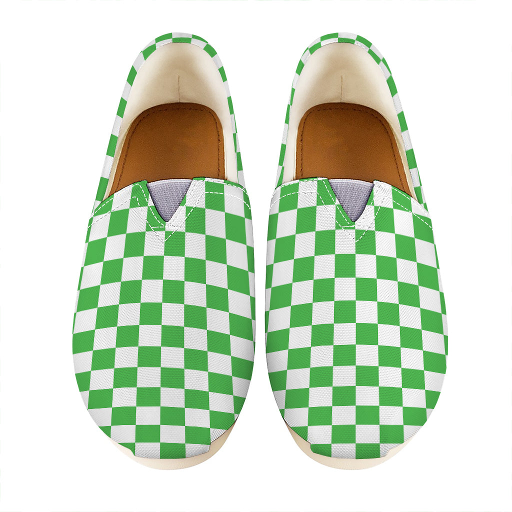 White And Green Checkered Print Casual Shoes