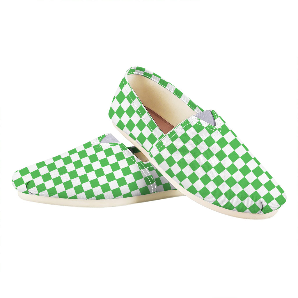 White And Green Checkered Print Casual Shoes