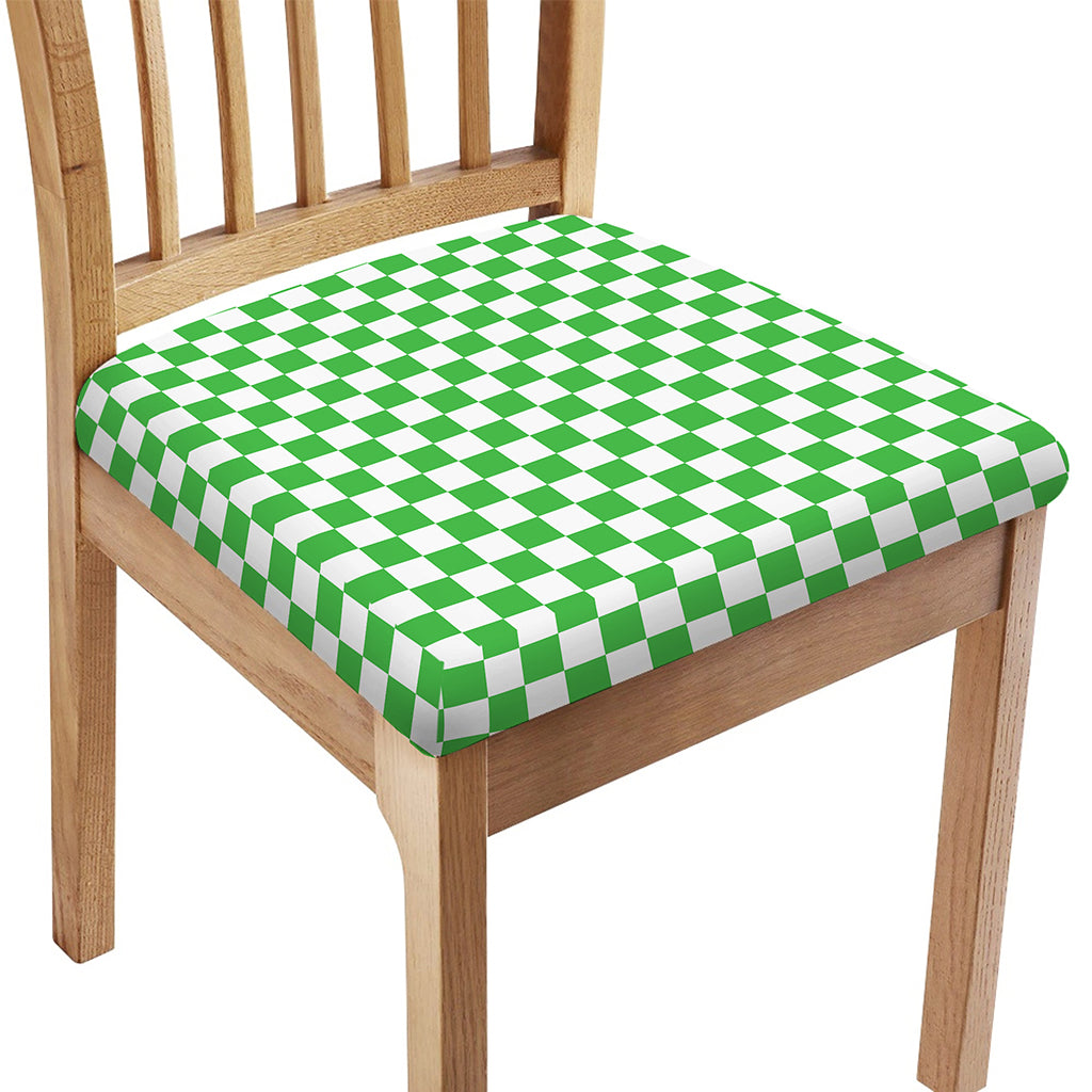 White And Green Checkered Print Chair Cushion Cover