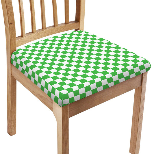White And Green Checkered Print Chair Cushion Cover