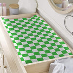 White And Green Checkered Print Changing Pad Cover