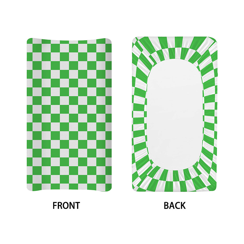 White And Green Checkered Print Changing Pad Cover