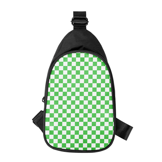 White And Green Checkered Print Chest Bag