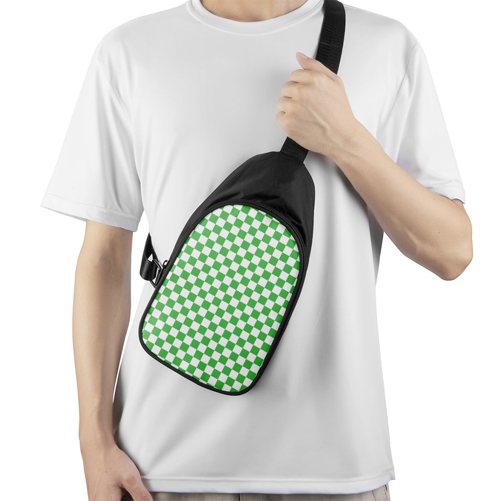 White And Green Checkered Print Chest Bag