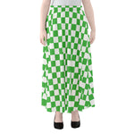 White And Green Checkered Print Chiffon Maxi Skirt