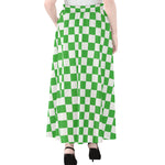 White And Green Checkered Print Chiffon Maxi Skirt